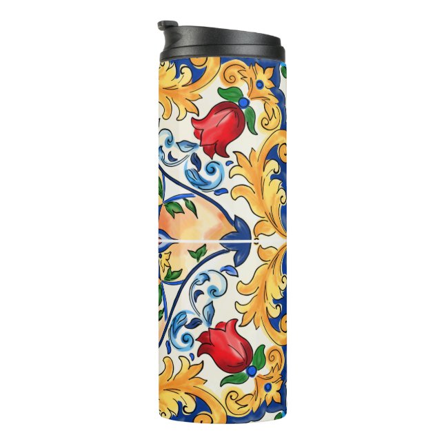Sicilian Majolica Colourful Tile Pattern Thermal Tumbler (Rotated Right)