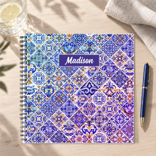 Sicilian Majolica Mediterranean Purple Blue Tiles Notebook