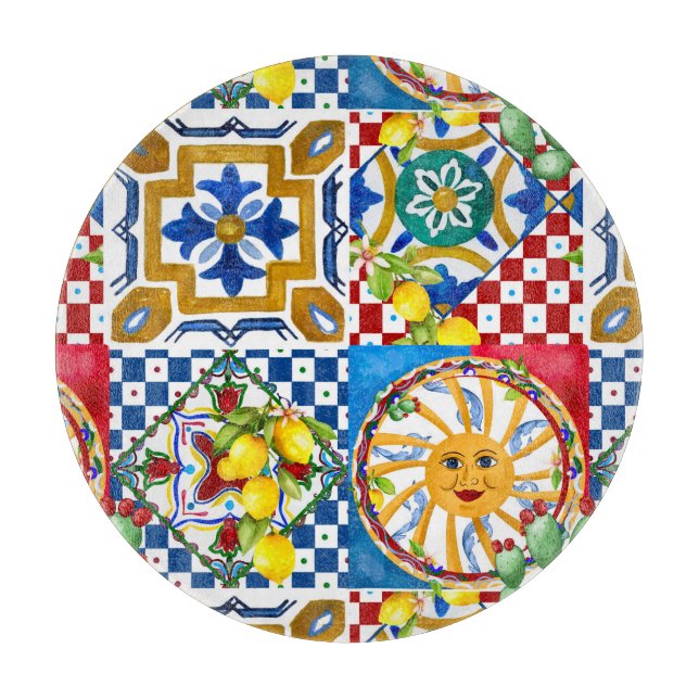 Sicilian,majolica,tiles,lemons    cutting board (Front)