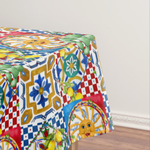 Sicilian,majolica,tiles,lemons     tablecloth