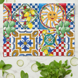 Sicilian,majolica,tiles,lemons   tea towel