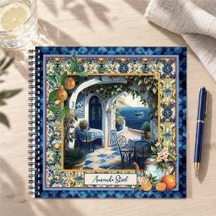 Sicilian Mediterranean Blue Citrus Tiles Notebook