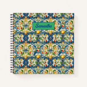 Sicilian Mediterranean Blue Tile Citrus Notebook