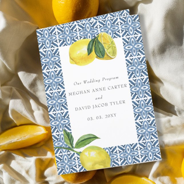 Sicilian Mediterranean Blue Tiles Lemons Wedding   Program (Creator Uploaded)