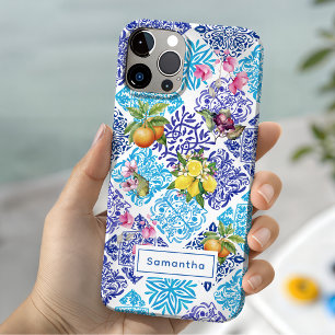 Sicilian Mediterranean Citrus Azulejo Floral iPhone 15 Case
