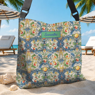 Sicilian Mediterranean citrus blue tiles Crossbody Bag