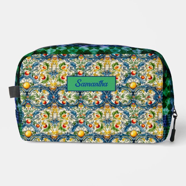 Sicilian Mediterranean citrus blue tiles Dopp Kit (Front)