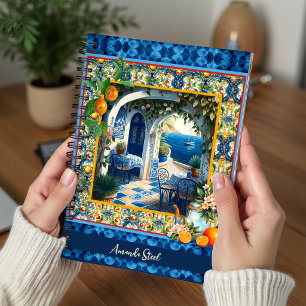 Sicilian Mediterranean citrus blue tiles Notebook