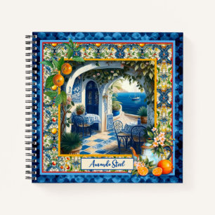 Sicilian Mediterranean citrus blue tiles Notebook