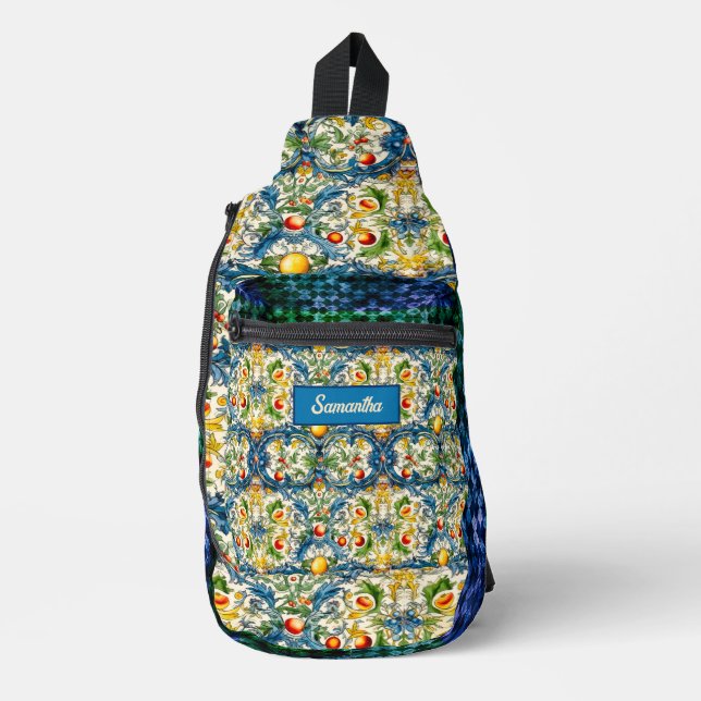 Sicilian Mediterranean citrus blue tiles Sling Bag (Front)