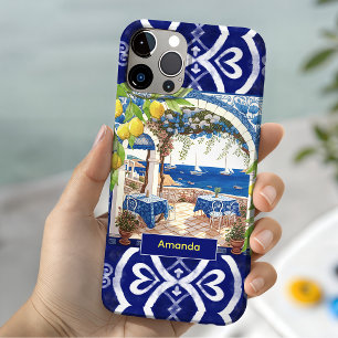 Sicilian Mediterranean majolica citrus blue tiles iPhone 15 Case
