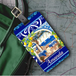 Sicilian Mediterranean majolica citrus blue tiles Luggage Tag
