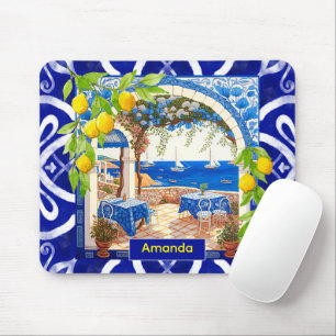 Sicilian Mediterranean majolica citrus blue tiles Mouse Pad
