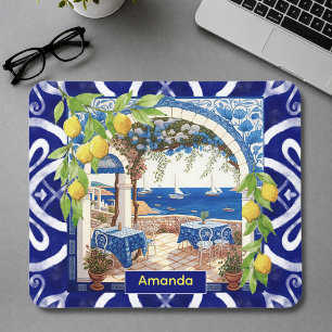 Sicilian Mediterranean majolica citrus blue tiles Mouse Pad