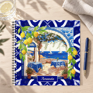 Sicilian Mediterranean majolica citrus blue tiles Notebook