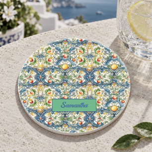Sicilian Mediterranean oranges majolica blue Coaster