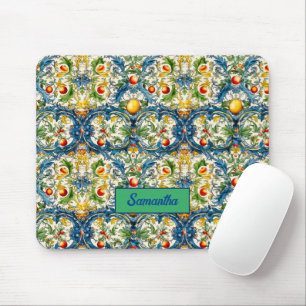 Sicilian Mediterranean oranges majolica blue Mouse Pad