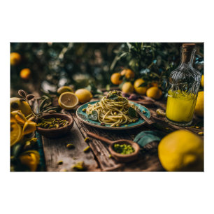 Sicilian Pistachio Pesto Spaghetti in Orchard Poster