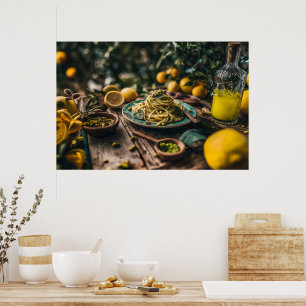Sicilian Pistachio Pesto Spaghetti in Orchard Poster