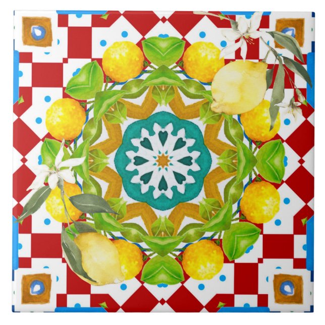 Sicilian style,lemons,majolica  ceramic tile (Front)