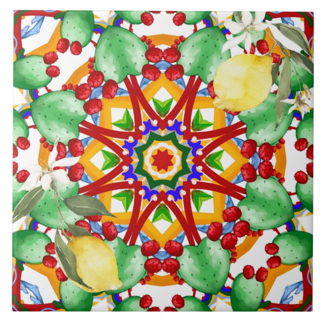 Sicilian style,lemons,majolica  ceramic tile (Front)