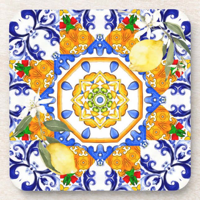 Sicilian style,lemons,majolica  coaster (Front)