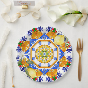 Sicilian style,lemons,majolica  paper plate