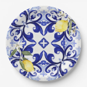 Sicilian style,lemons,majolica  paper plate