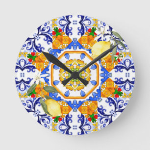 Sicilian style,lemons,majolica  round clock
