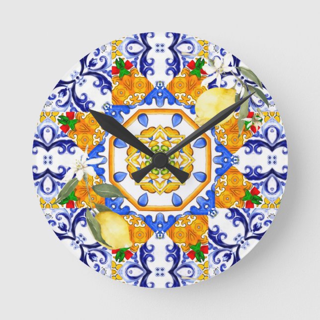 Sicilian style,lemons,majolica  round clock (Front)