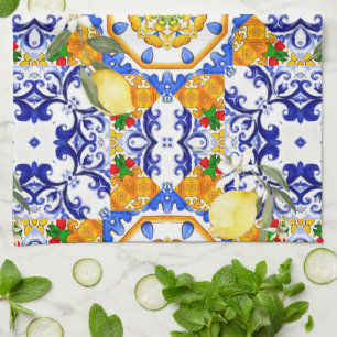 Sicilian style,lemons,majolica  tea towel