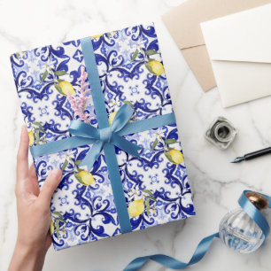 Sicilian style,lemons,majolica  wrapping paper
