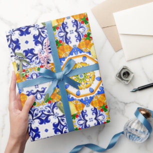 Sicilian style,lemons,majolica  wrapping paper