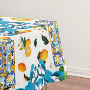 Sicilian style,majolica,lemons tablecloth