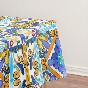 Sicilian style,majolica,lemons tablecloth
