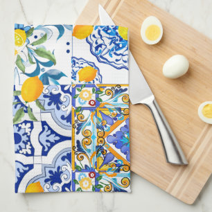 Sicilian style,majolica,lemons      tea towel