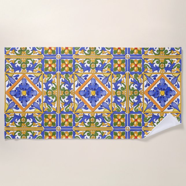 Sicilian style,majolica,summer,colourful pattern  beach towel (Front)