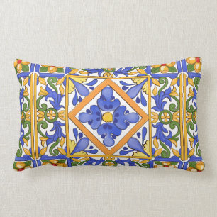 Sicilian style,majolica,summer,colourful pattern lumbar cushion