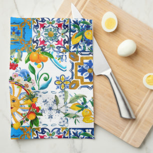 Sicilian style,summer art,lemons  apron tea towel