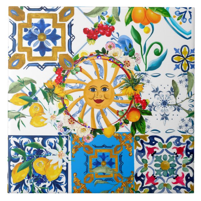 Sicilian style,summer art,lemons     ceramic tile (Front)