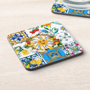 Sicilian style,summer art,lemons      coaster