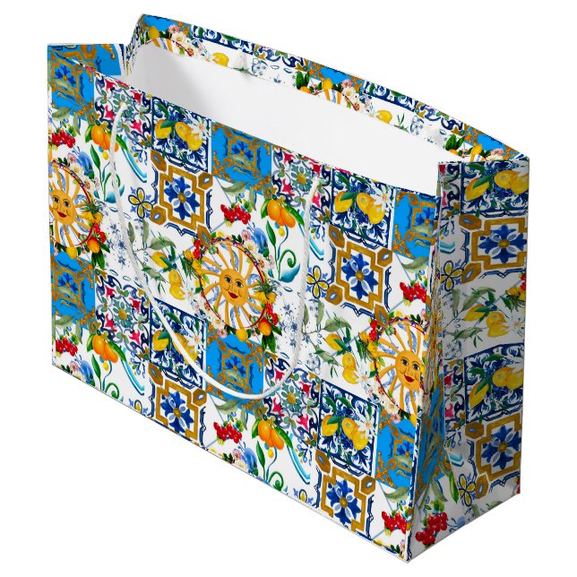 Sicilian style,summer art,lemons     large gift bag (Back Angled)