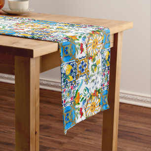 Sicilian style,summer art,lemons    long table runner