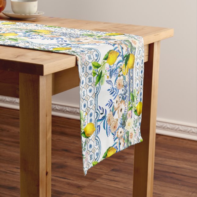  Sicilian style,summer art ,lemons  Short Table Runner (In Situ)