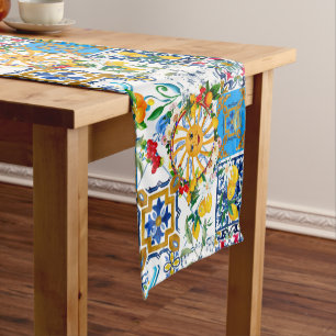 Sicilian style,summer art,lemons    short table runner