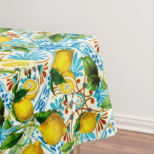 Sicilian style,summer art ,lemons Tablecloth