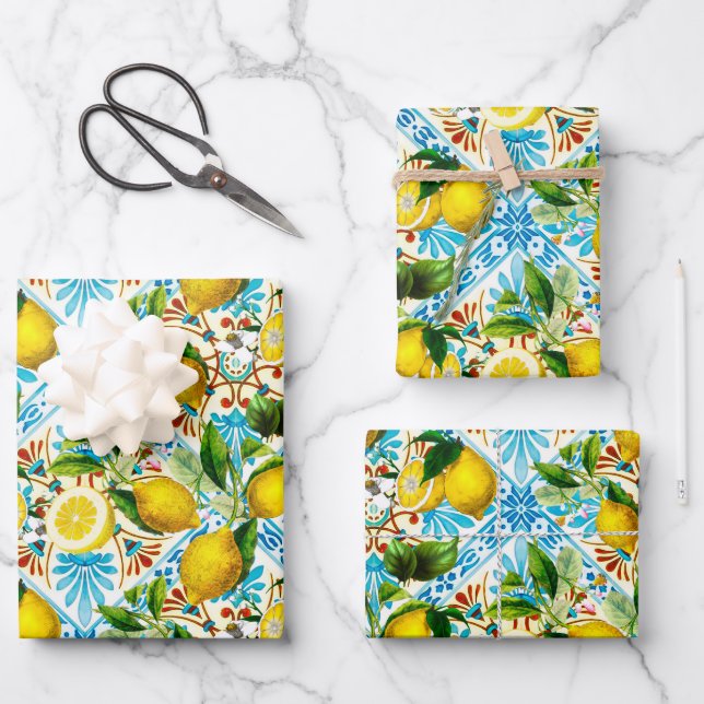 Sicilian style,summer art ,lemons   Wrapping Paper Sheet (Front)