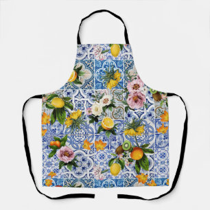 Sicilian style tiles with flowers and lemon  apron
