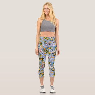 Sicilian style tiles with flowers and lemon capri leggings