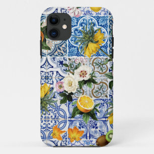 Sicilian style tiles with flowers and lemon  iPhone 11 case